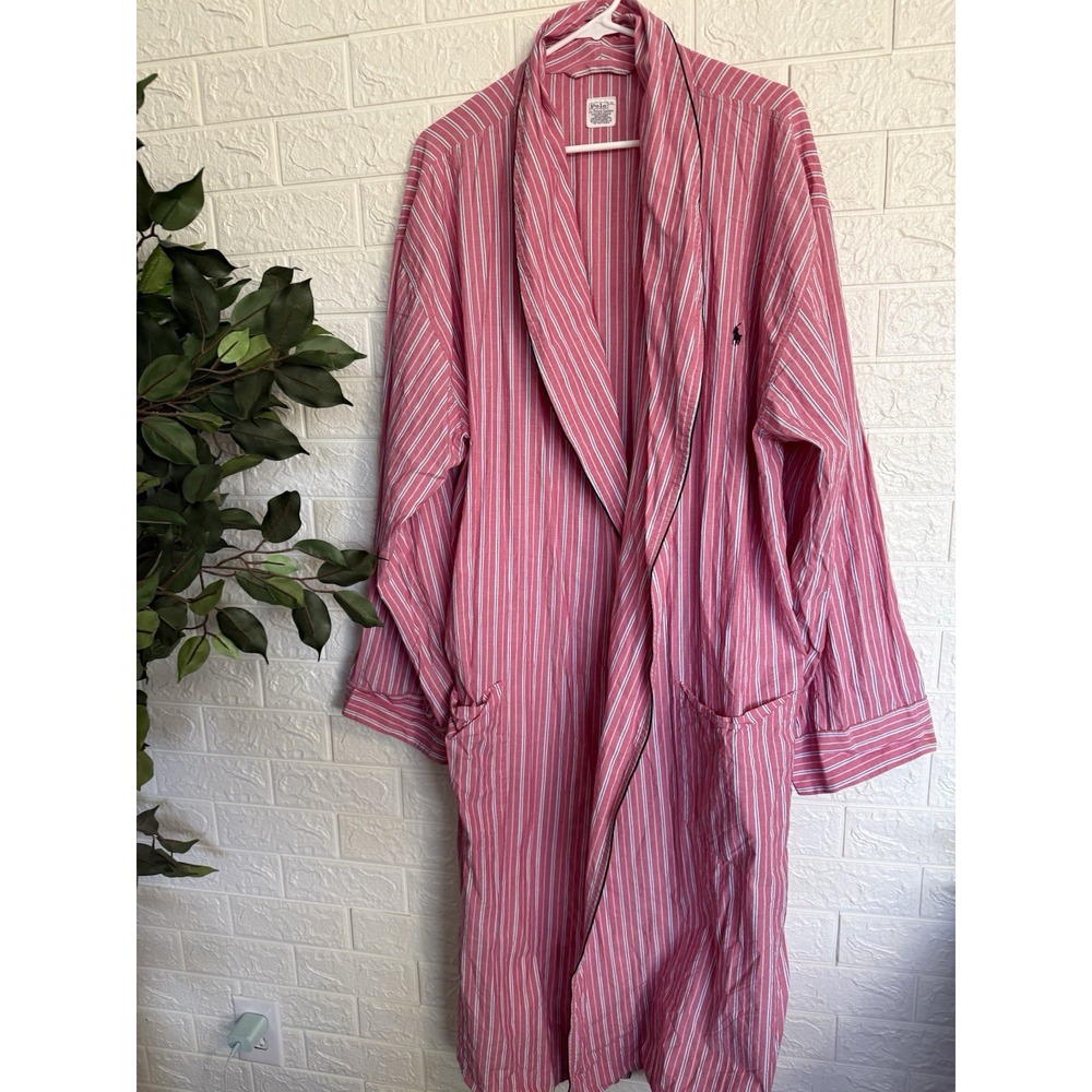 Polo Ralph Lauren Vintage Mens 100% Cotton Striped Robe Red L/XL